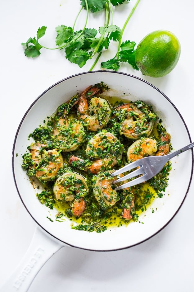 Chimichurri Shrimp- A fast, flavorful and easy appetizer or dinner! GF | www.feastingathome.com