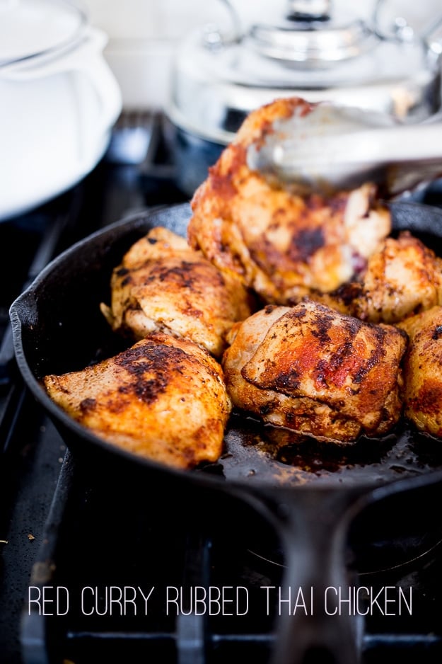 Pan-Seared Thai Chicken with Red Curry Paste. A simple flavorful meal that can be made in 30 minutes, paleo and low carb! | www.feastingathome.com