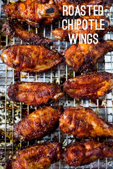 Baked Chicken Wings w/ Smoky Chipotle Rub & Creamy Cilantro Dipping Sauce. A fast and healthy approach to chicken wings, packed full of deep smoky flavor! #wings #bakedwings #chipotle