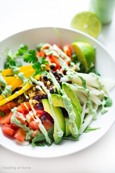 Burrito Bowl...with cilantro sauce ....vegan and gluten free | wwww.feastingathome.com