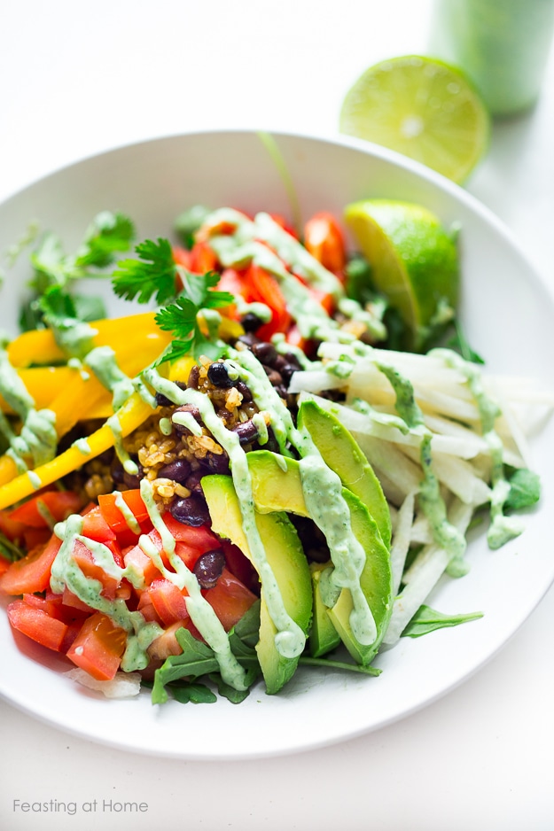 Veggie Burrito Bowl w/ creamy (vegan) cilantro sauce GF | www.feastingathome.com Veggie Burrito Bowl w/ creamy (vegan) cilantro sauce GF | www.feastingathome.com