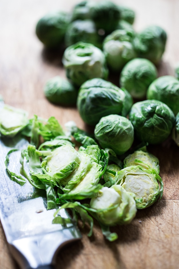 slicing brussels sprouts