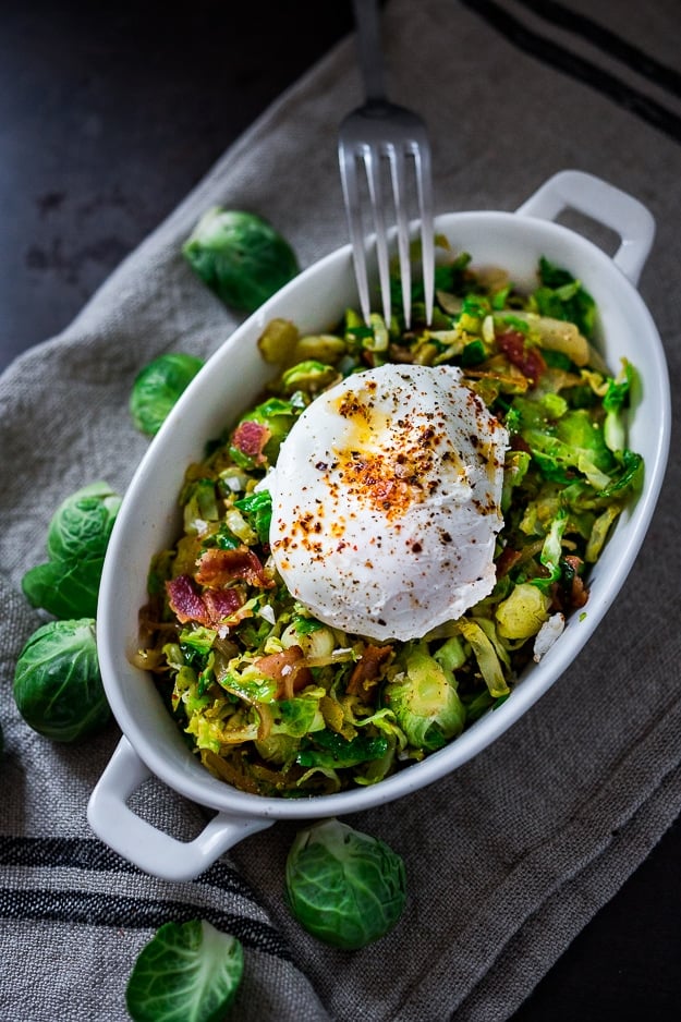 Brussel Sprout Hash with Soft Poached Egg and Aleppo Chili Pepper