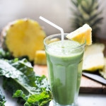 Matcha Pineapple Smoothie with Kale- an instant mood lifter and energizing drink full of healthy antioxidants! | www.feastingathome.com #matcha #smoothie #greensmoothie #matcharecipes #smoothies #vegan #plantbased #eatclean #detox #cleaneating