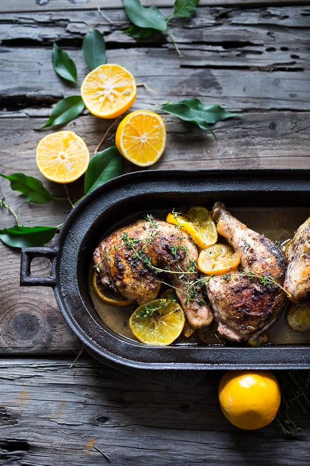 Roasted Sumac Chicken with Meyer Lemons...juicy flavorful middle eastern chicken dish that will make your mouth water! Gluten free.| www.feastingathome.com