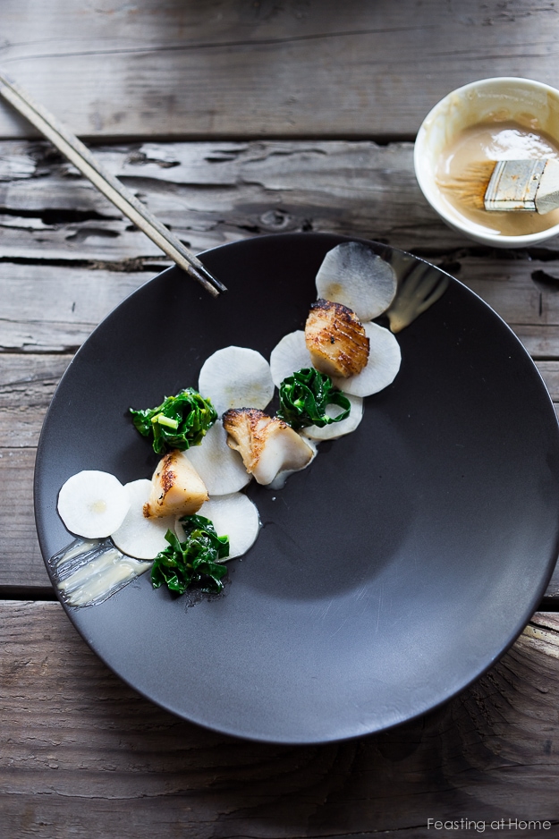 White Miso Black Cod-w/ pickled daikon, kale nests and miso aioli | www.feastingathome.com White Miso Black Cod-w/ pickled daikon, kale nests and miso aioli | www.feastingathome.com
