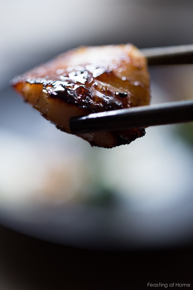 White Miso Black Cod-w/ caramelized bites of goodness | www.feastingathome.com This melt in your mouth, Black Cod Recipe is made with the most delicious miso marinade ever! Served up with pickled daikon, kale "nests" and miso aioli, a simple delicious recipe, perfect for entertaining! | #miso #cod #blackcod #fish #nobu www.feastingathome.com | #miso #cod #blackcod #fish #blackcodrecipe #nobu www.feastingathome.com
