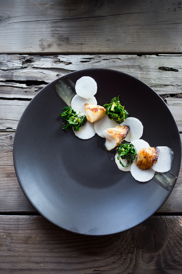 This melt in your mouth, Black Cod Recipe is made with the most delicious miso marinade ever! Served up with pickled daikon, kale "nests" and miso aioli, a simple delicious recipe, perfect for entertaining! | #miso #cod #blackcod #fish #nobu www.feastingathome.com