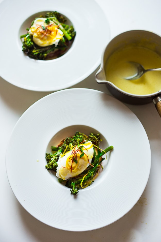 Broccolini Benedict w/ Meyer Lemon Hollandaise | www.feastingathome.com This delicious Vegetarian Eggs Benedict recipe is made with broccolini and a tangy, luscious Meyer Lemon Hollandaise sauce. Dreamy and delicious! Vegan-adaptable!