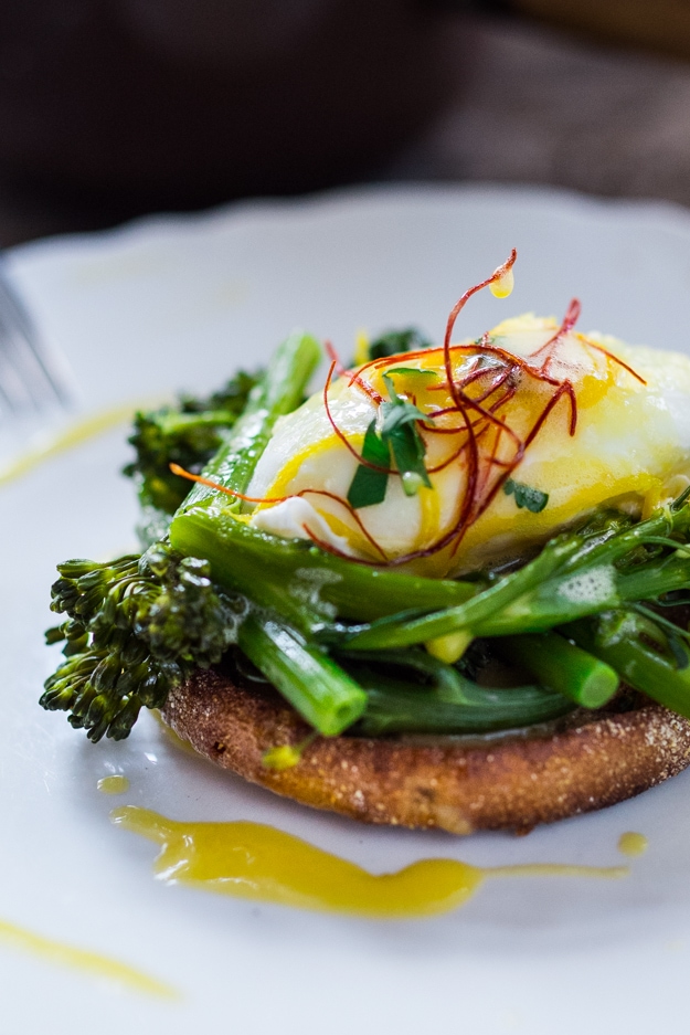 Vegetarian eggs benedict with meyer lemon hollandaise