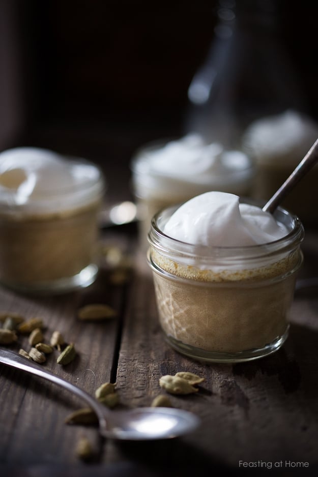 Cardamom Panna Cotta- a scrumptious, easy dessert with a hint of coffee flavor - perfect for holiday gatherings. Can be made ahead! | www.feastingathome.com #pannacotta #easypannacotta 