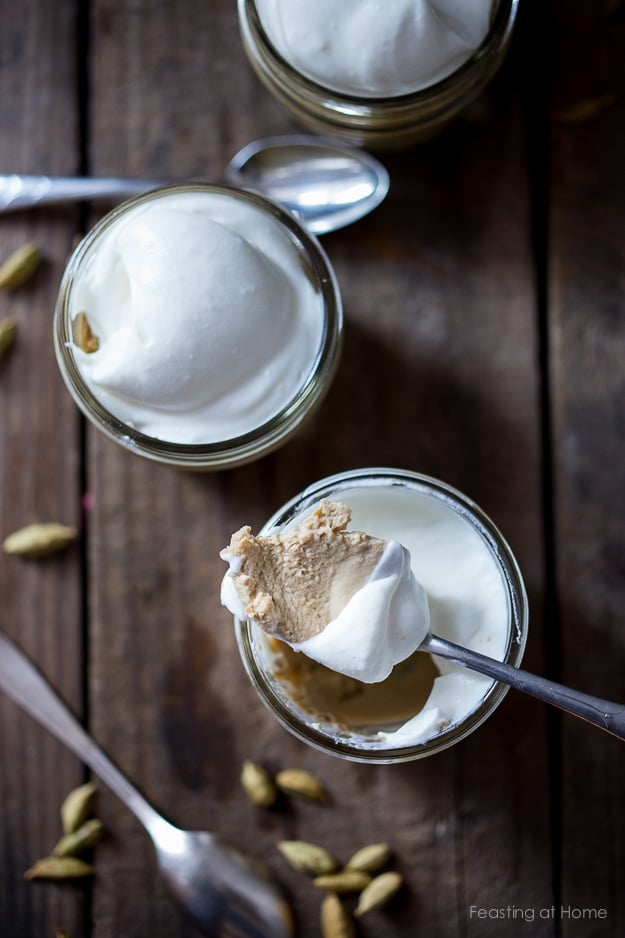 Cardamom Latte Panna Cotta- a luscious no fuss, dessert, with a perfect marriage of flavors.| www.feastingathome.com Cardamom Panna Cotta- a scrumptious, easy dessert with a hint of coffee flavor - perfect for holiday gatherings. Can be made ahead! | www.feastingathome.com #pannacotta #easypannacotta