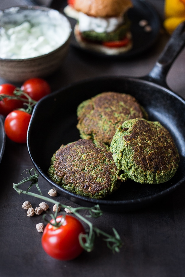 Falafel Burgers with Tzatziki- Healthy Tasty BURGER BOWLS- loaded up w/ healthy veggies & greens, can be made with grass-fed beef, lamb, turkey or veggie burgers! Gluten-free, vegan! | www.feastingathome.com