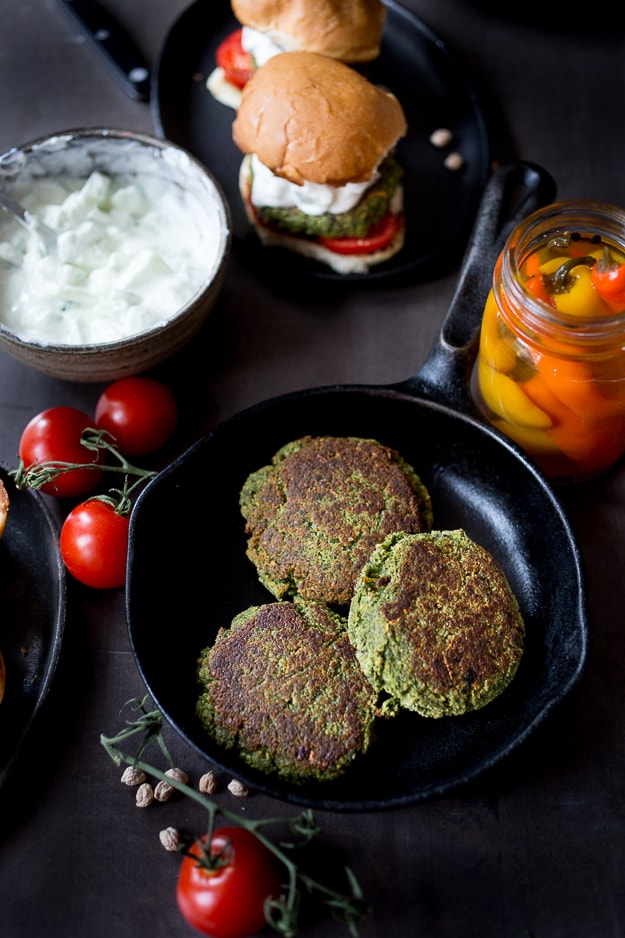 Falafel Burgers with Tzatziki- a vegan gluten free burger that is healthy and filling! | www.feasitngathome.com Falafel Burgers with Tzatziki- a vegan gluten free burger that is healthy and filling! | www.feasitngathome.com