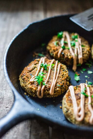 Amaranth Recipes! Amaranth patties, made with lentils and kale, are drizzled with a vegan chipotle aioli.