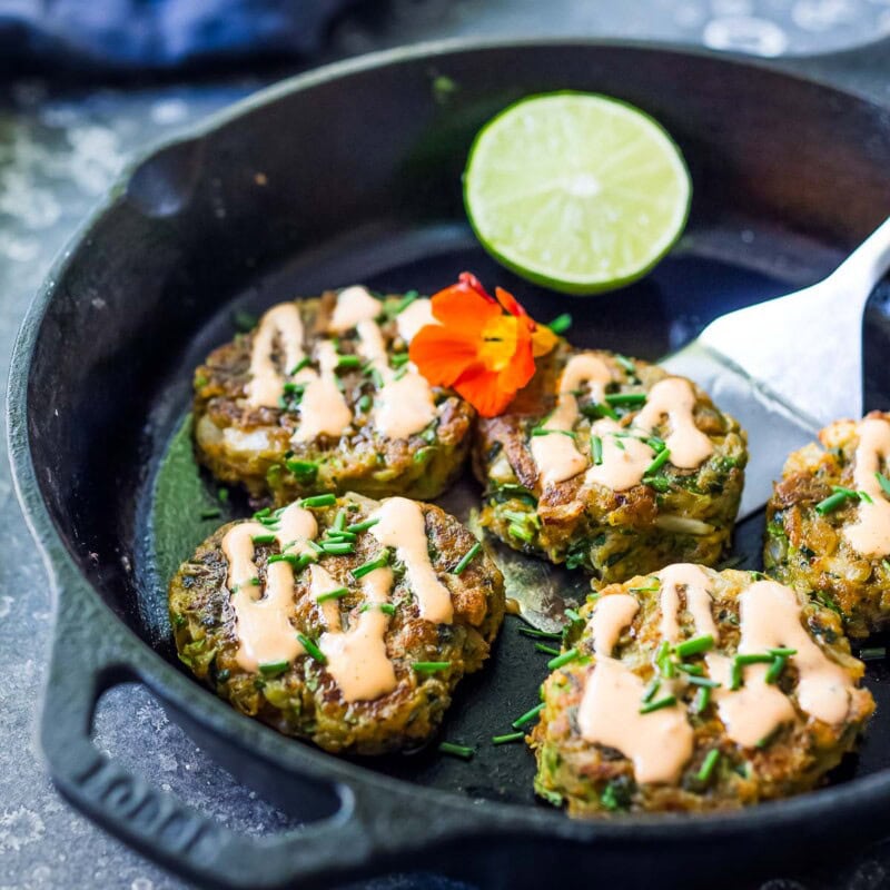 Bursting with Mexican flavor, these shredded Zucchini Patties are made with cilantro, jalapeño, and lime. Serve with chipotle mayo for a light, delicious vegetarian meal, tasty appetizer, or summer side dish.
