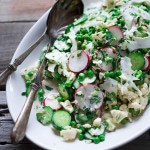Spring Pea and shaved Cauliflower salad with yogurt dressing | www.feastingathome.com