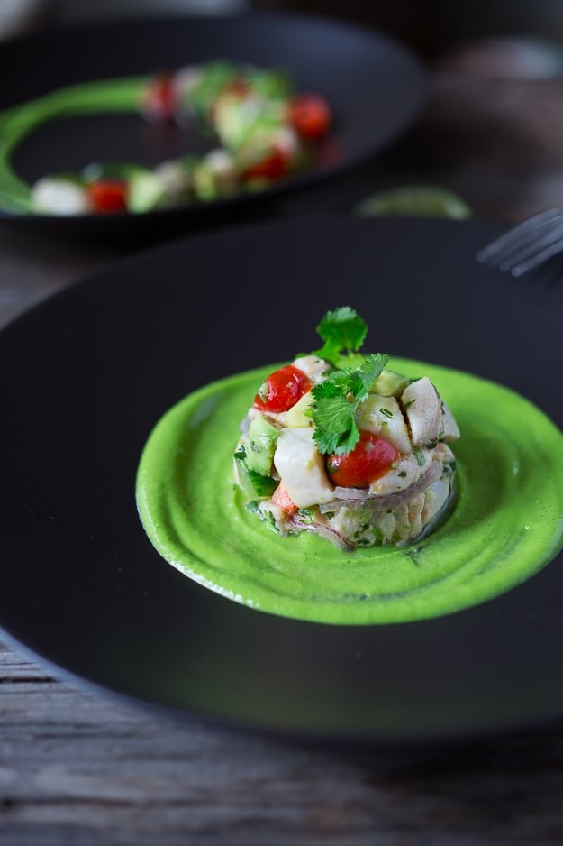 ceviche with avocado cream