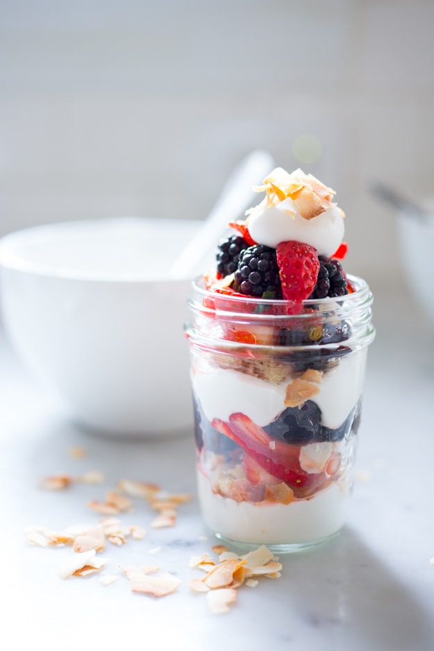 Delicious Valentine's Dinner Ideas: BERRY TRIFLES W/ LEMON CAKE & COCONUT WHIPPED  CREAM
