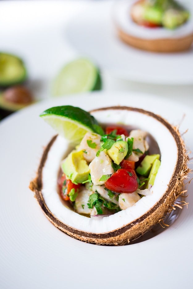 Ceviche served in a coconut