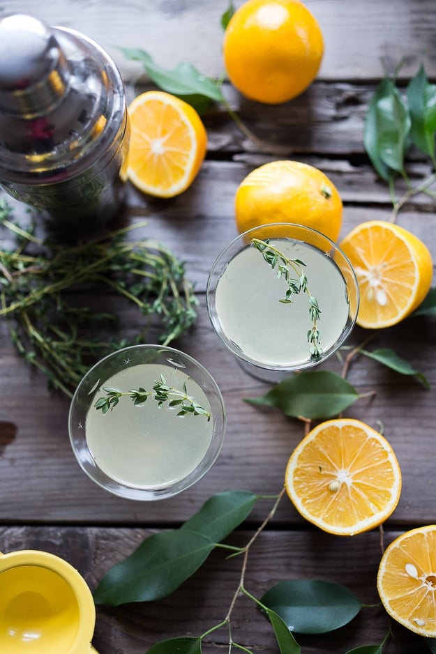 Best Valentine's Dinner Ideas: Meyer Lemon Gimlet with Thyme Simple Syrup