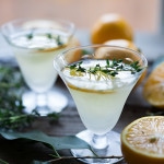 A classic gimlet consists of gin (or vodka), lemon and sugar. We take our gimlet to the next level with Meyer lemons and a thyme-infused simple syrup.