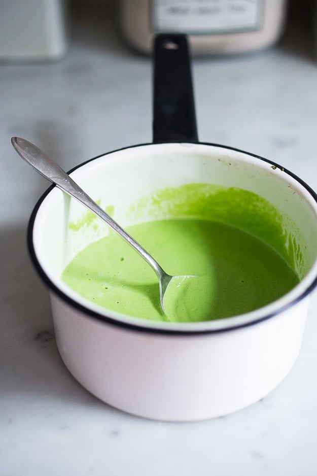 Truffled Spring Pea Sauce | www.feastingathome.com #stealhead #springrecipes #salmon #peas #trout