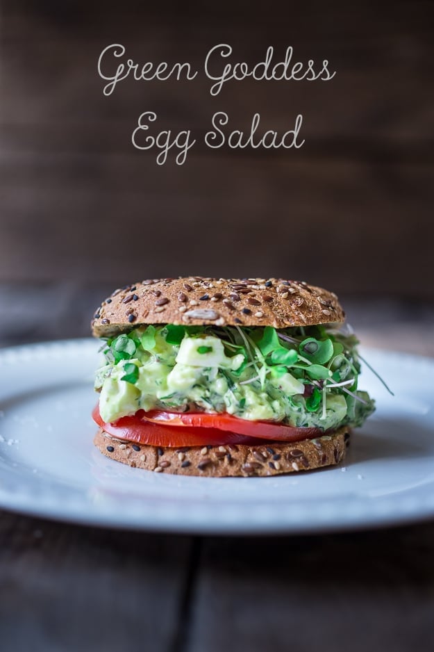 egg salad sandwich Green Goddess Egg Salad with Avocado- make this into a sandwich, a wrap or serve over a bed of greens for hearty low carb meal. Also tasty on bruschetta, served as and appetizer. #eggsalad #eggsaladsandwich | www.feastingathome.com #keto #lowcarb #healthylunch