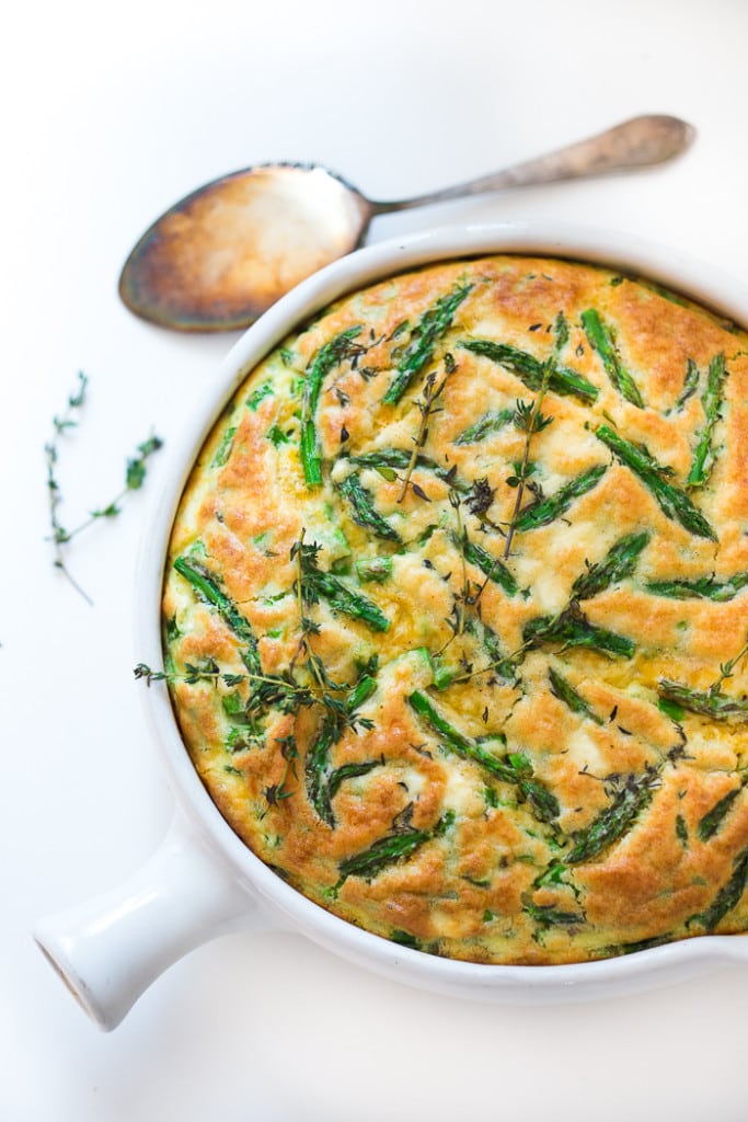 Asparagus and Goat Cheese Frittata- aka "Spring Egg Puff" a simple, delicious vegetarain brunch option. www.feastingathome.com