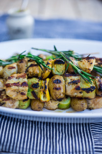 Grilled Leek Potato and Chicken Skewers with a Dijon Rosemary Marinade | www.feastingathome.com