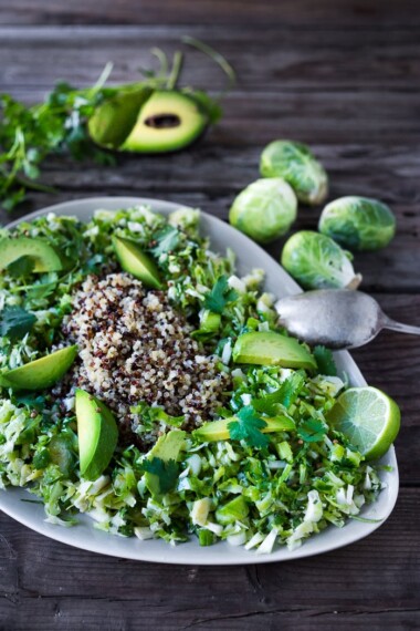 Mexican Brussel Sprout Slaw and Quinoa with avocado, chili and lime...vegan and gluten free, this makes for a fast and tasty lunch! | www.feastingathome.com