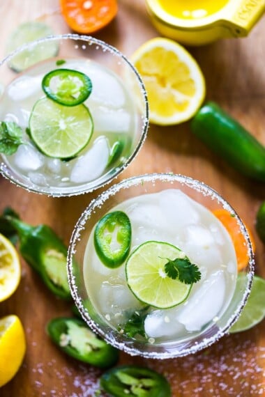 Smoky, spicy  Mezcal Margarita Recipe with jalapeno, cilantro and lime... complex and so refreshing - designed for the "grown-up" palate. If you like Scotch, you'll love this!