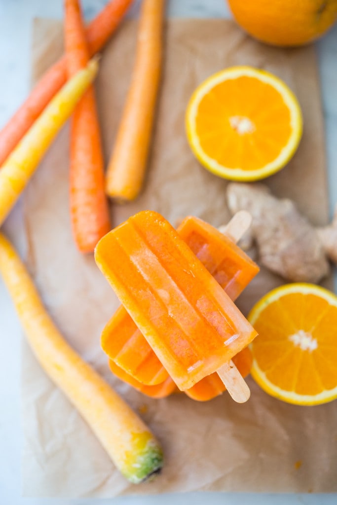 Healthy, delicious Grown-up Ice Pops with Orange, Carrot and Ginger and a hint of Turmeric, incredibly restorative and refreshing! | www.feastingathome.com