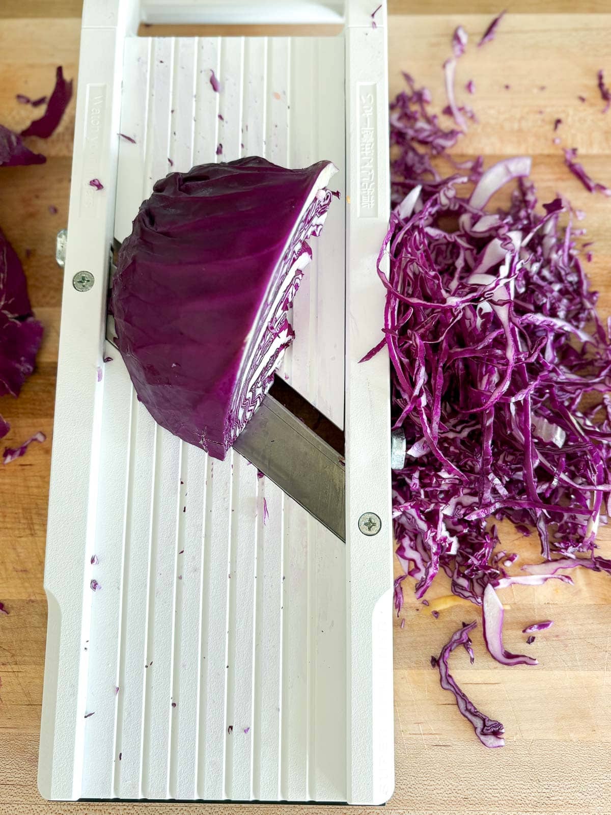 shredding the cabbage.