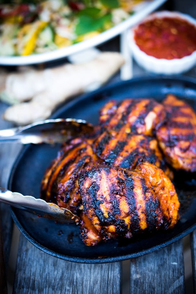 This spicy flavorful Indonesian-style, Sambal Chicken is juicy and delicious!  Serve it with Thai Crunch Salad, or Asian Slaw and top with fresh mint, scallions optional Peanut Chili Crunch (Seroendeng)! 