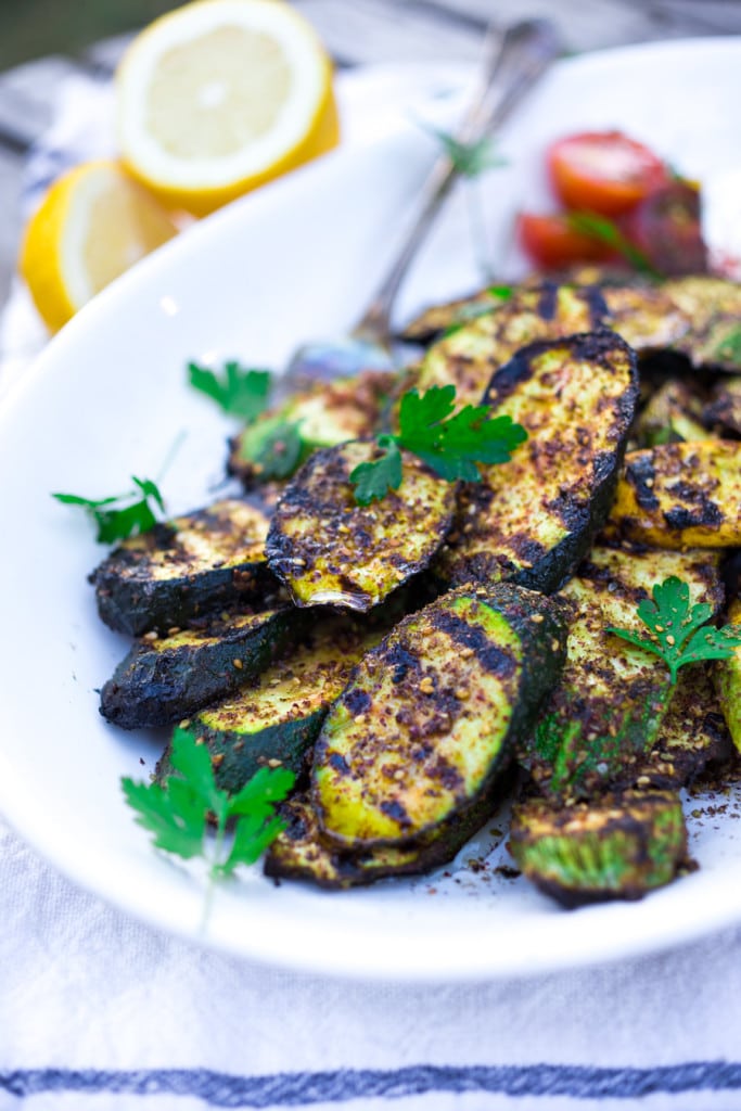 A simple recipe for Grilled Za'atar Zucchini with garlic, lemon, and a dollop of labneh or yogurt. Full of flavor, delicious and healthy! 