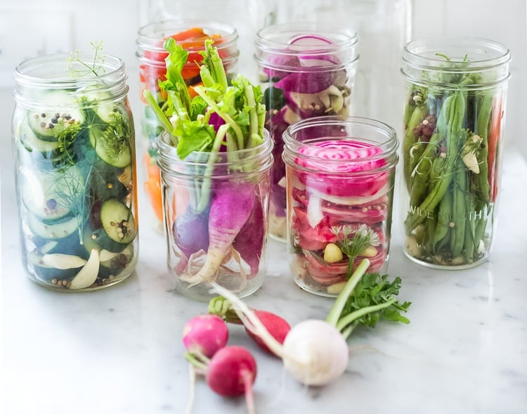 Quick Pickled Vegetables - A simple delicious recipe that can be used with any veggie! Beets, turnips, radishes, carrots, kohlrabi, onions, cauliflower, peppers, or green beans! | www.feastingathome.com #pickledveggies #pickledvegetables #refigeratorpickles #quickpickles