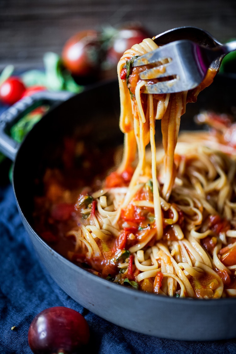 A forkful of Spaghetti with Fresh Tomato Sauce