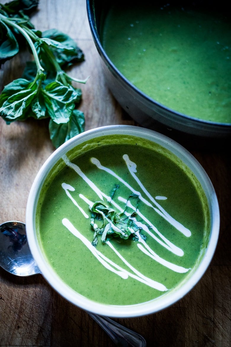 20 healthy Zucchini Recipes: A flavorful, healthy Zucchini Basil Soup, with luscious smooth texture. Keep it vegan or swirl in a little yogurt at the end. Easy and fast!