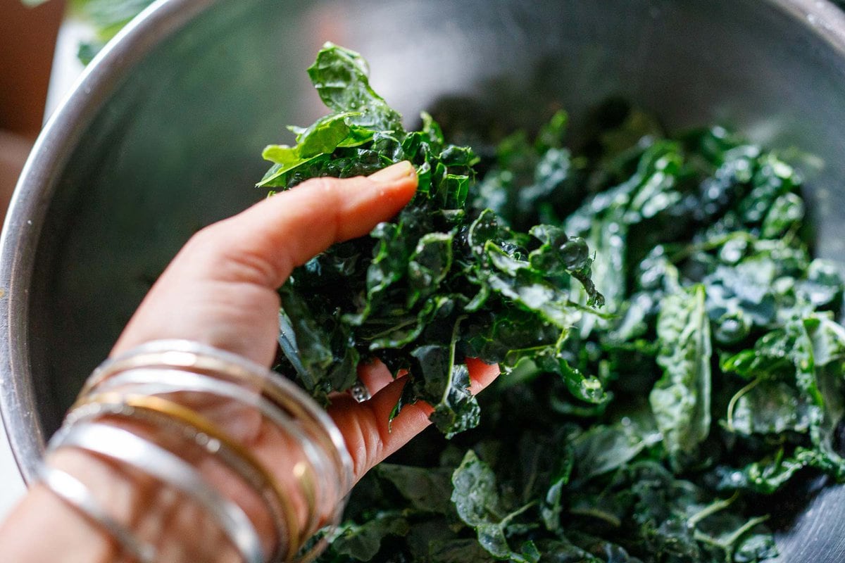 massaging kale.