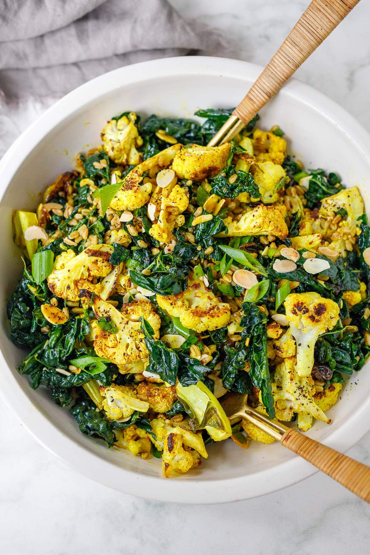 Roasted Cauliflower Salad in a serving bowl. 