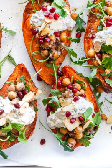 baked sweet potatoes with chickpeas