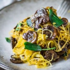 Roasted Spaghetti Squash with mushrooms, garlic and sage