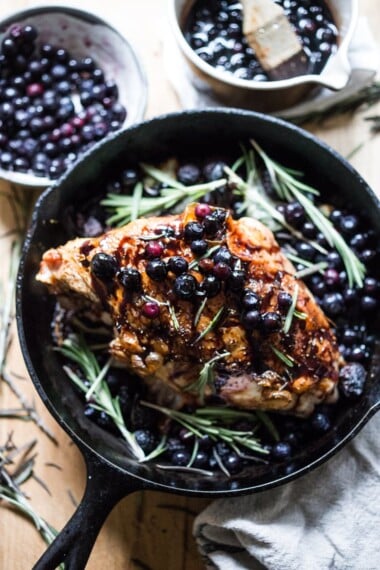 Roasted Turkey Breast with blueberries, balsamic, rosemary, figs and mustard.