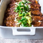 Vegetarian Butternut Enchiladas with Black beans and Mole Sauce