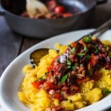 Roasted Spaghetti Squash with Eggplant Puttanesca