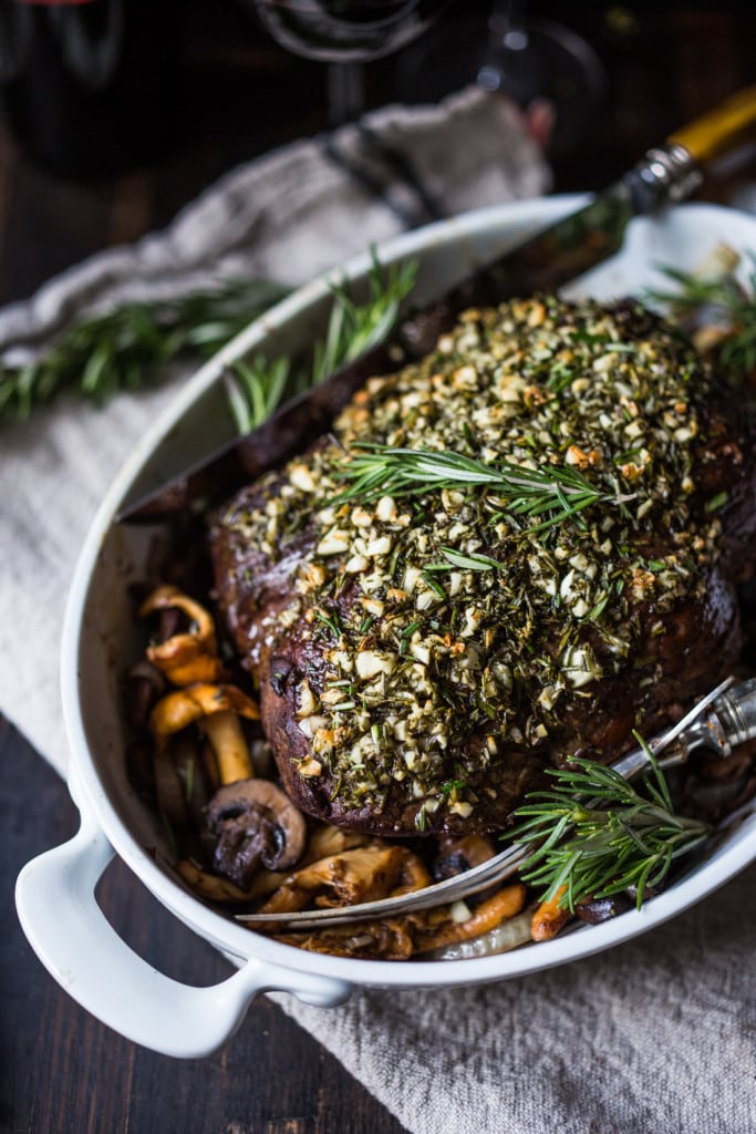 Rosemary Garlic Beef Roast with Wild Mushrooms , a simple elegant recipe perfect for your holiday dinner. | www.feastingathome.com