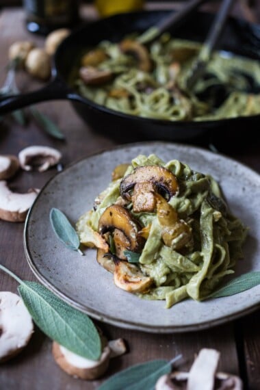 Pasta with Sunchokes, Mushrooms and Artichoke Sage Sauce WWW.FEASTINGATHOME.COM