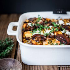 Breakfast Casserole (Breakfast Strata with Mushrooms & Goat Cheese)