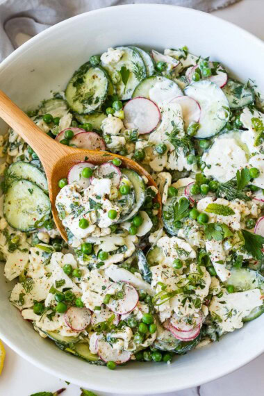 cauliflower salad recipe in a bowl.